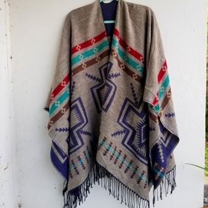 Reversible acrylic faux cashmere Aztec print bohemian shawl